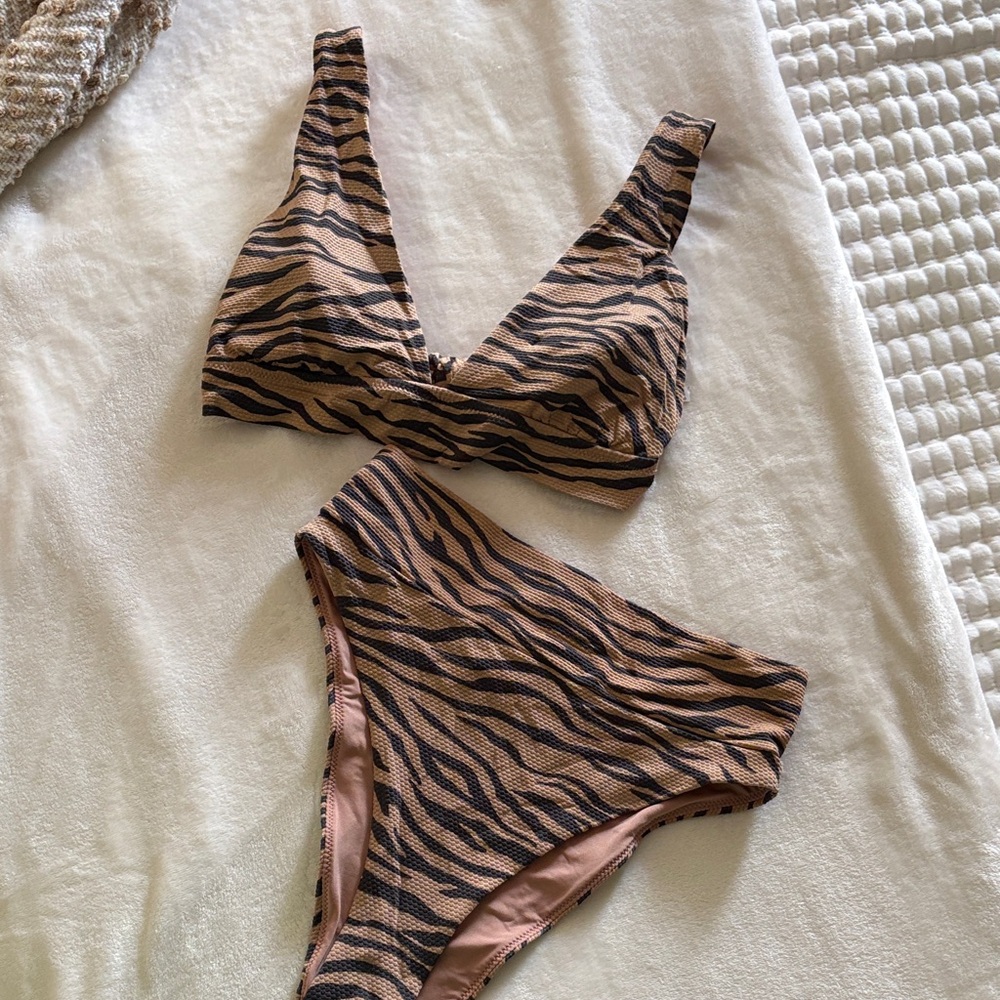 Aerie Zebra Print Bikini - Black and Tan